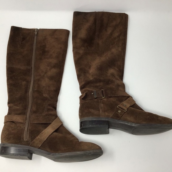 Nine West Brown Suede Blogger Harness Mid Calf High Boots - Picture 2 of 13